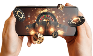 center Two hands holding a mobile phone