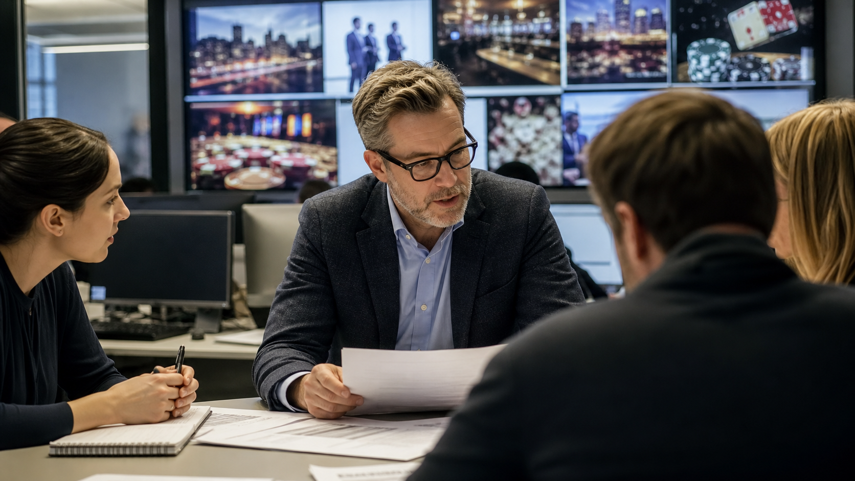 Editorial newsroom reviewing casino industry reporting