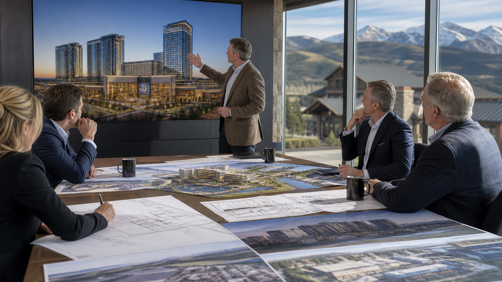Regional casino development planning table with mountain and Illinois city context