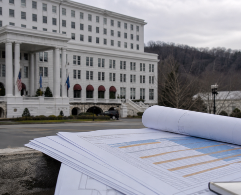Greenbrier casino resort and refinancing documents in a news scene