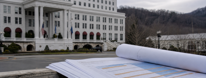 Greenbrier casino resort and refinancing documents in a news scene