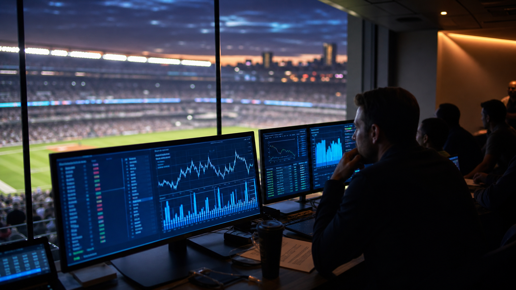 Sportsbook analytics screens in a modern betting operations room