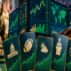 Editorial illustration of US prediction markets, event contracts, and a Wall Street volume forecast