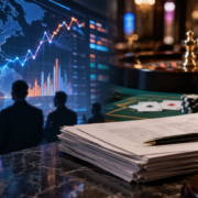 Editorial illustration of casino-style games and prediction-market regulation