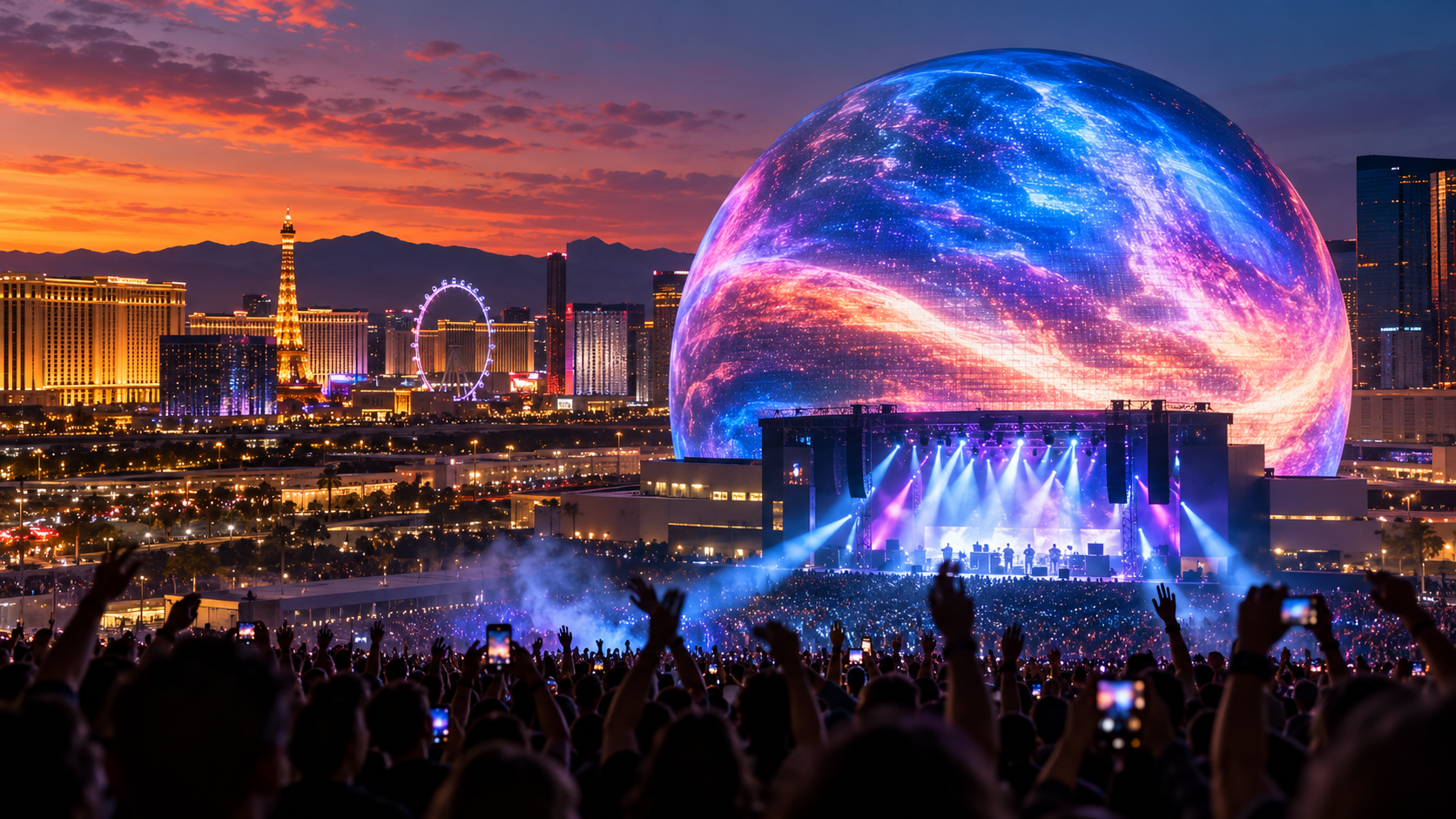 Editorial illustration for Las Vegas Music News: Eagles Add Sphere Dates as Caesars Palace Books More Shows