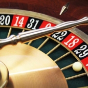A Roulette table spinning the white ball